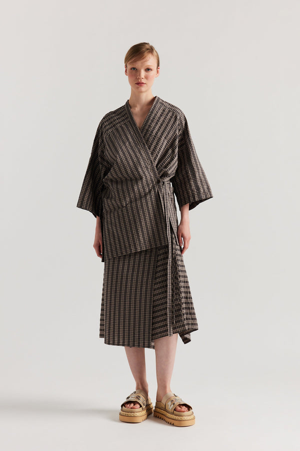 Hara Wrap Skirt Brown Check