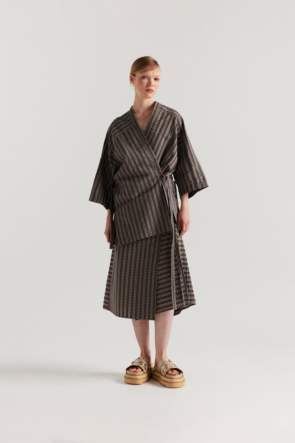 Hara Wrap Skirt Brown Check