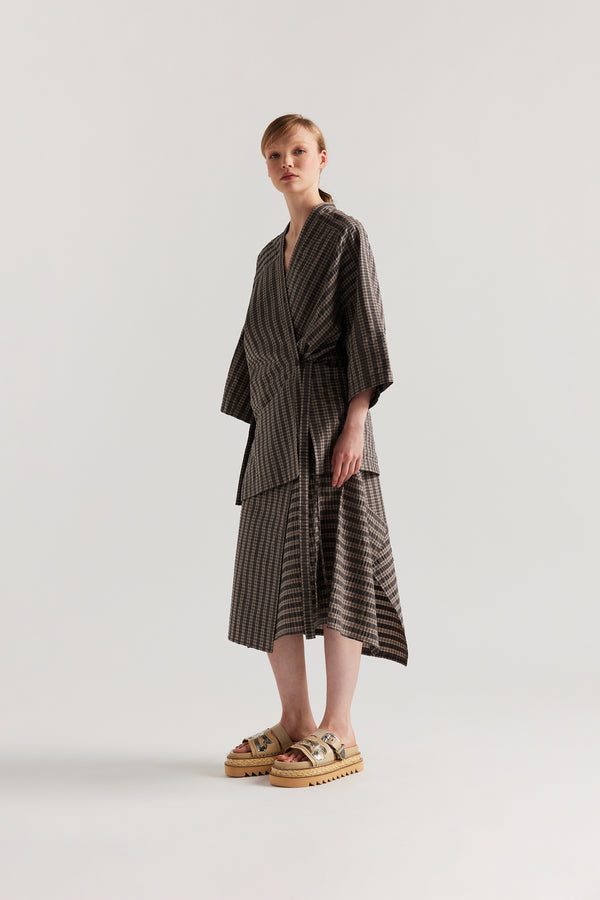 Hara Wrap Skirt Brown Check