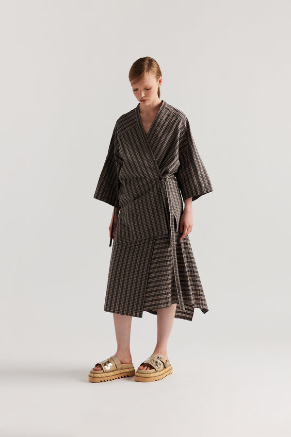 Hara Wrap Skirt Brown Check