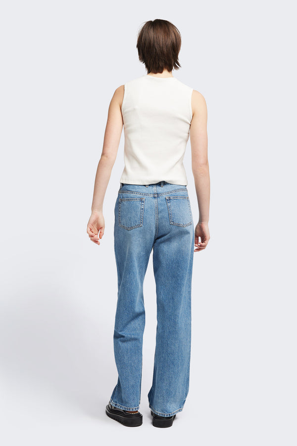 Back of the Hillside Tank in Off White, a slim-fitting crew neck top in fine Japanese rib knit, featuring a sleek, minimalist design