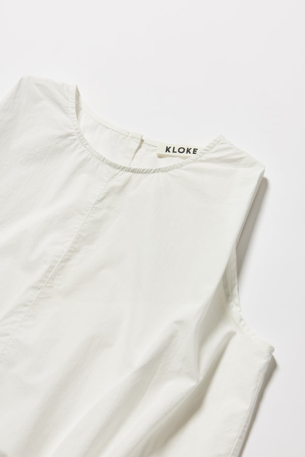 Detail of Lambent Top in white - shoulder tuck 