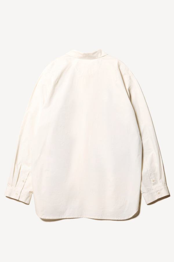 Flat Back of the Pano shirt, an off-white printed shirt with relaxed fit, structured collar, and vintage-photo placement print.