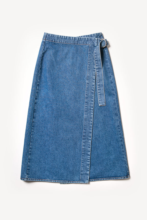 Parity Denim Wrap Skirt Mid Wash Denim