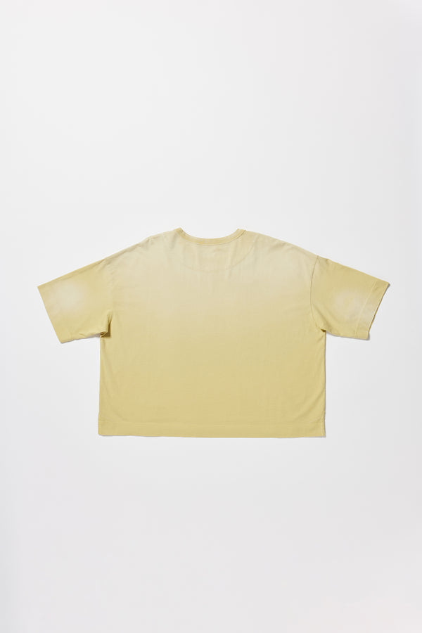 Flat back of the Passage Tee in chartreuse, showcasing oversized silhouette and dropped shoulders