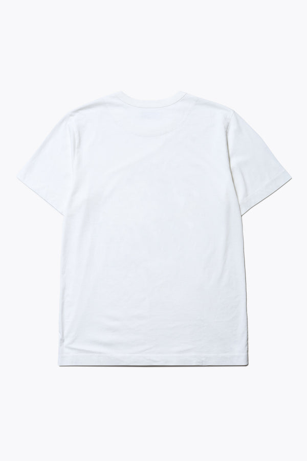 Back of The Pfutze Print T Shirt in White and Green. A classic t-shirt cut from a soft cotton jersey, with a thick rib neckline and straight hem. Available in 5 sizes. 