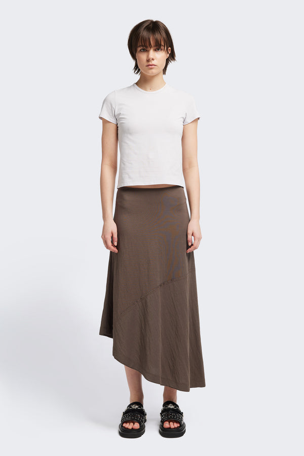 Front view of the Ride Short Sleeve top in Ice Blue. A crew neck jersey top in Japanese cotton stretch with cap sleeves.
