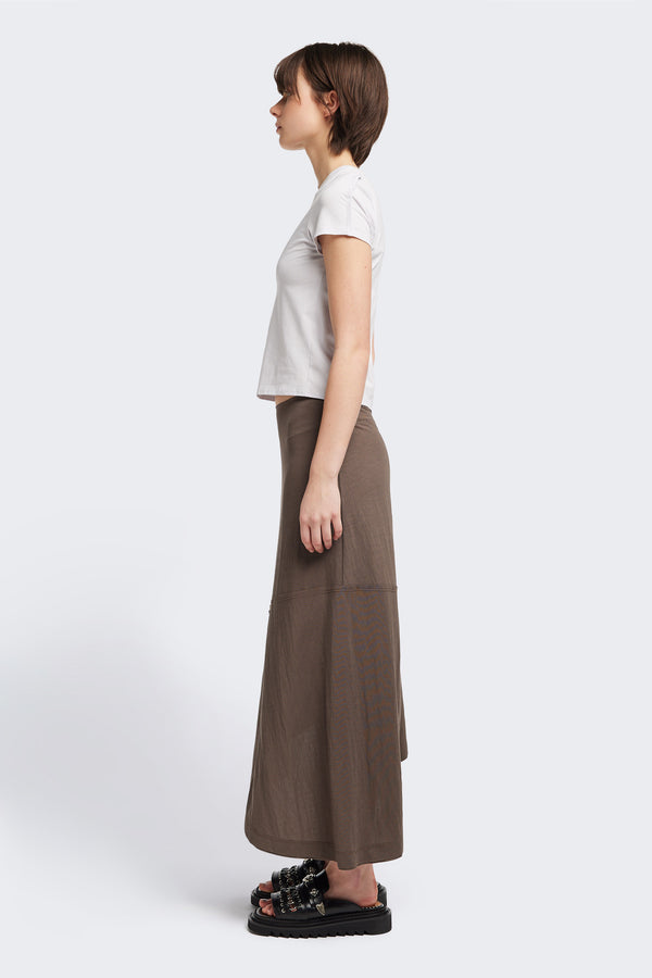 Side view of the Ride Short Sleeve top in Ice Blue. A crew neck jersey top in Japanese cotton stretch with cap sleeves.