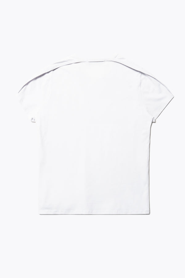 Flat Back view of the Ride Short Sleeve top in Ice Blue. A crew neck jersey top in Japanese cotton stretch with cap sleeves.
