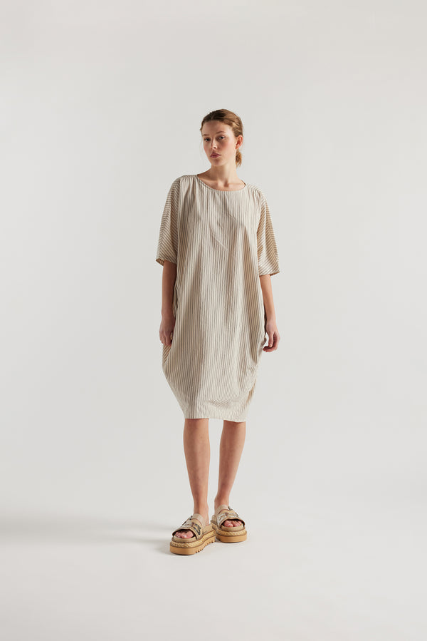 Yielding Dress Ecru Pin Stripe