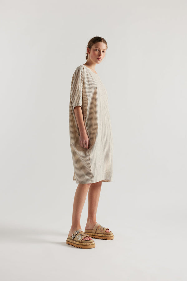 Yielding Dress Ecru Pin Stripe
