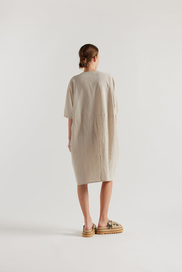 Yielding Dress Ecru Pin Stripe