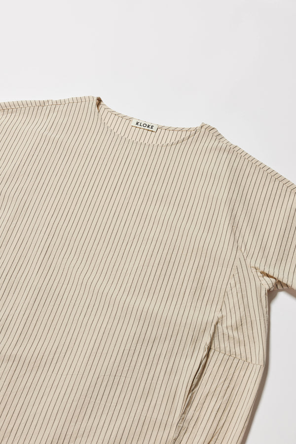 Yielding Dress Ecru Pin Stripe