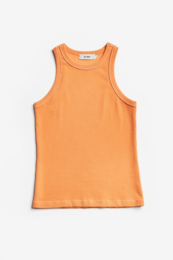 Flux Racer Back Tank Orange w Ecru Stitch