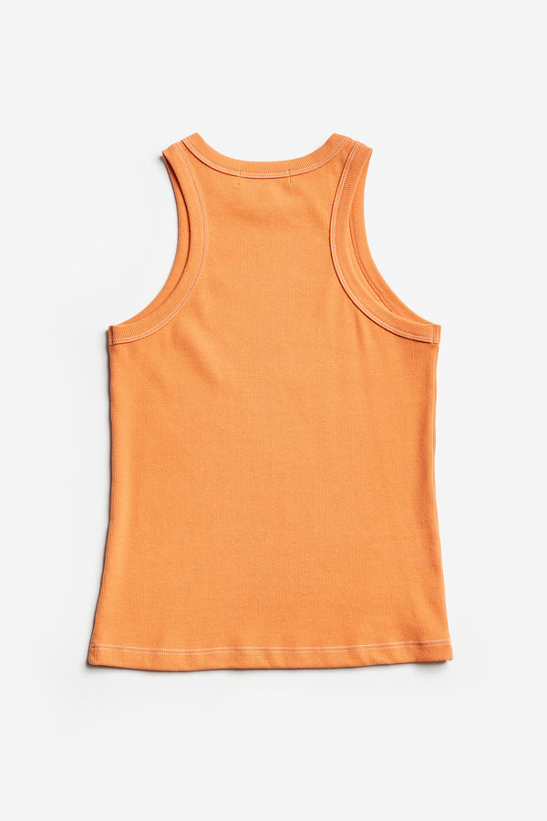 Flux Racer Back Tank Orange w Ecru Stitch