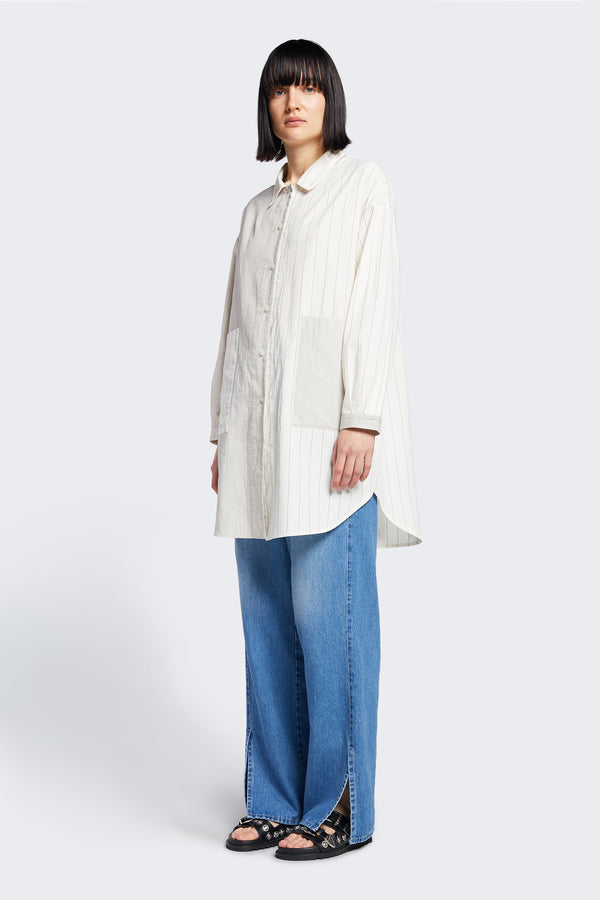 Artesian Long Shirt Spliced Stripe