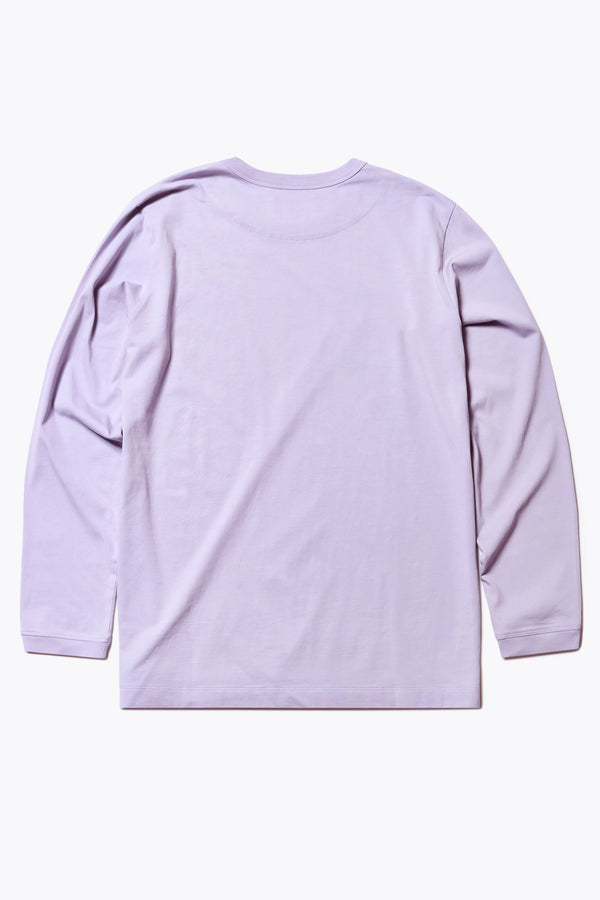 Back of The Offline T-shirt long sleeve crafted in soft, durable 100% organic cotton in Lilac Purple. Available in 5 sizes. 