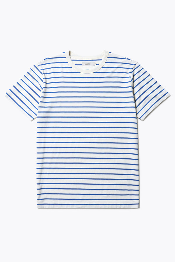 The Radius T-Shirt Blue Stripe is a traditional fit tee that's comfortable. Crafted from soft and durable high-grade organic cotton. This t-shirt features a 1 x 1 rib-bound cover-stitched neckline.