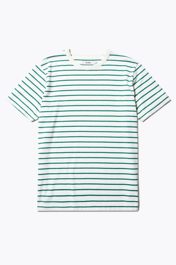 The Radius T-Shirt Green Stripe is traditional fit tee that's comfortable. Crafted from soft and durable high-grade organic cotton. This t-shirt features a 1 x 1 rib-bound cover-stitched neckline.