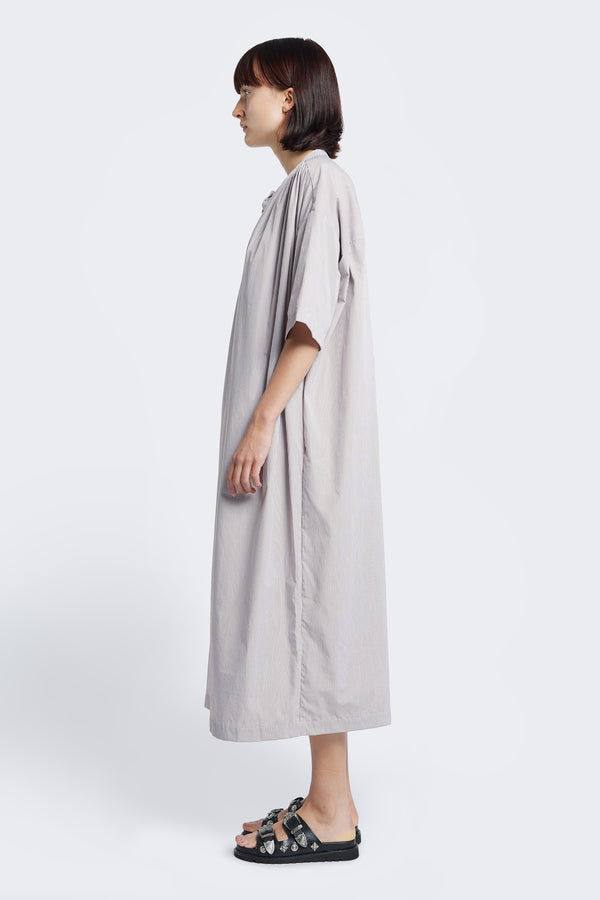 Eos Gathered Dress Ecru Fine Stripe