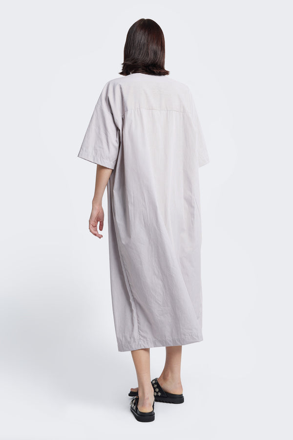 Eos Gathered Dress Ecru Fine Stripe