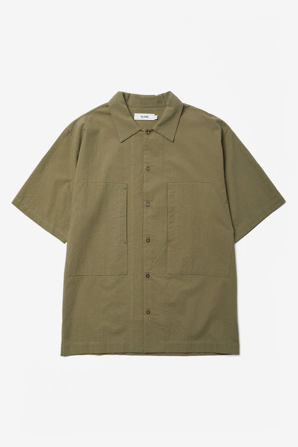 Map Seersucker Shirt Khaki