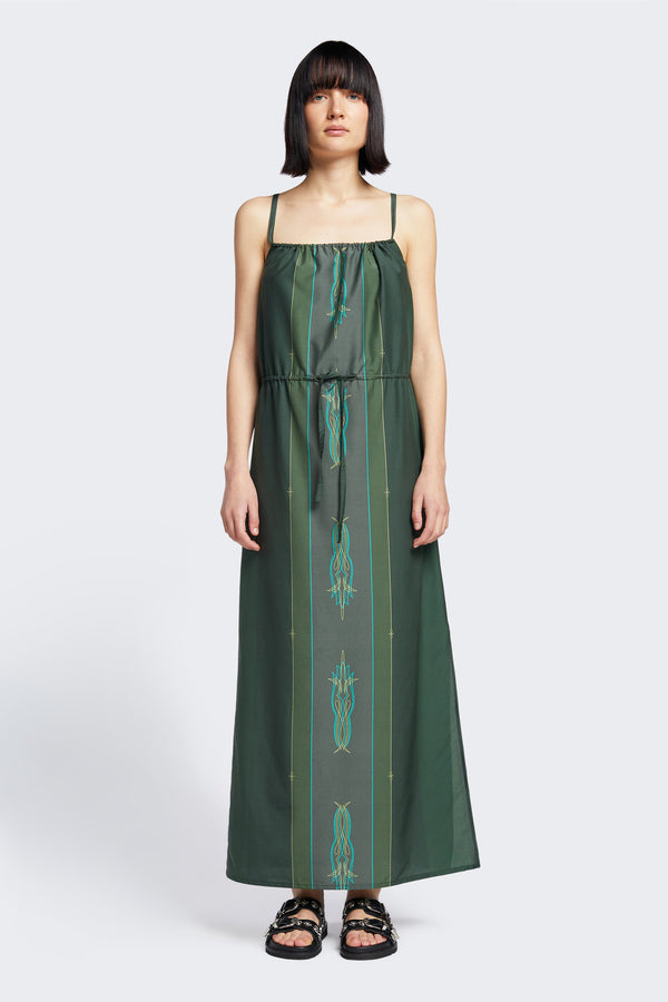 Cease Column Dress  Green Print