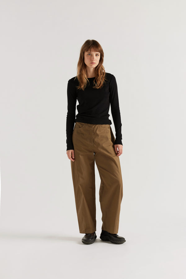 Convex Long Sleeve Top in Black front view showing slim fit silhouette and 1x1 organic cotton rib construction