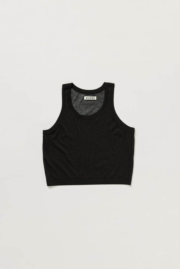 Flat lay of KLOKE Direct Sheer Tank in black, front view