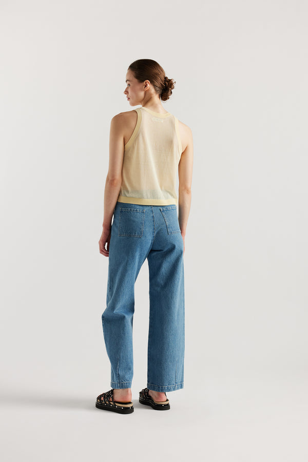 KLOKE Direct Sheer Tank in pale yellow, back view