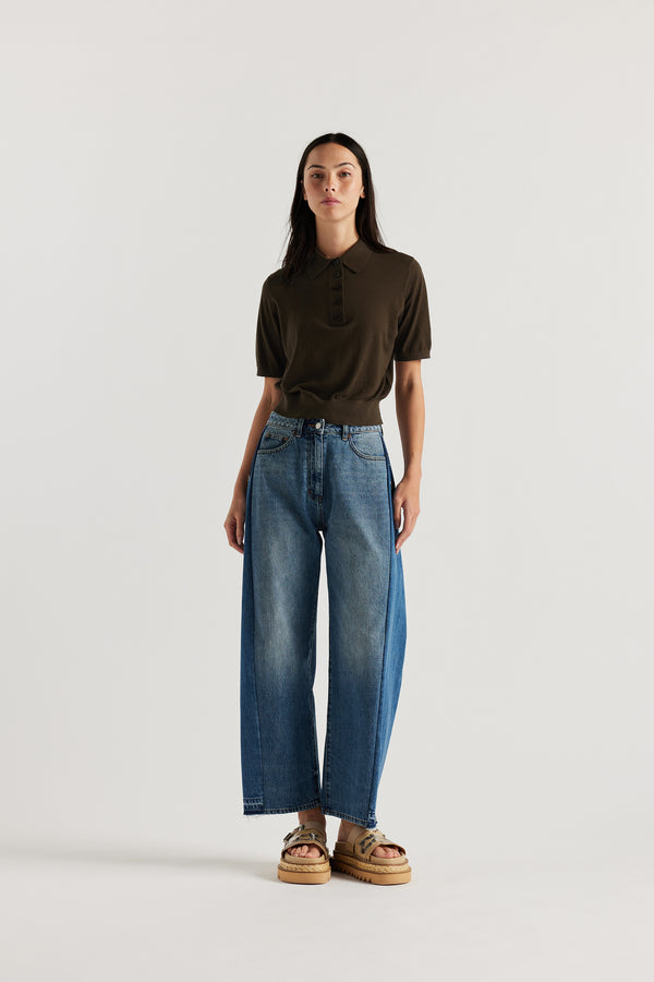 KLOKE short sleeve impel polo knit in coffee, front view