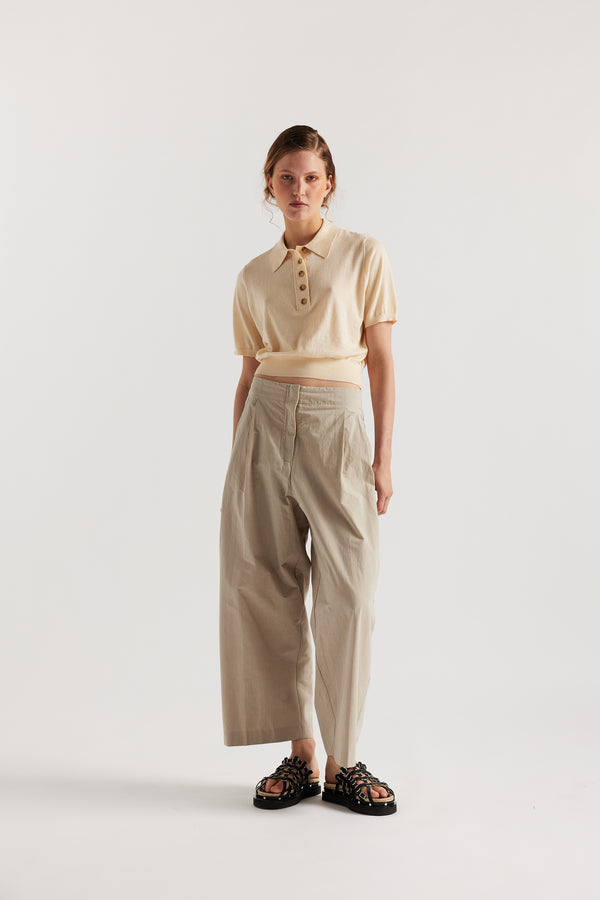 KLOKE short sleeve knit polo in ecru, front view