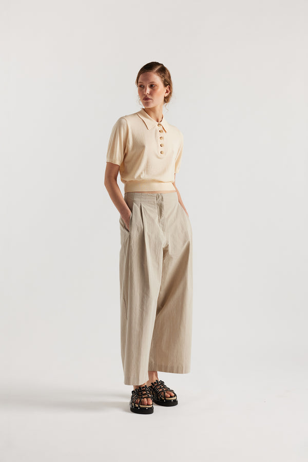 KLOKE short sleeve knit polo in ecru, front view