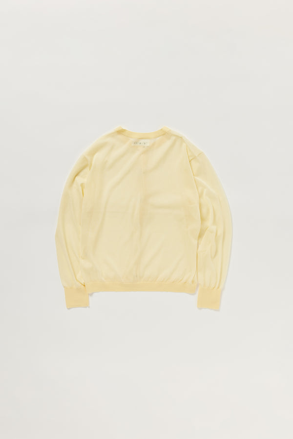 Flat lay of KLOKE sheer cardigan in pale yellow, back view