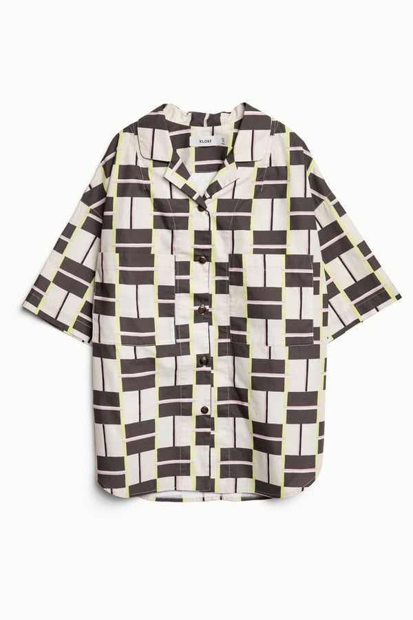 Pacific Shirt Ecru/Chocolate Print