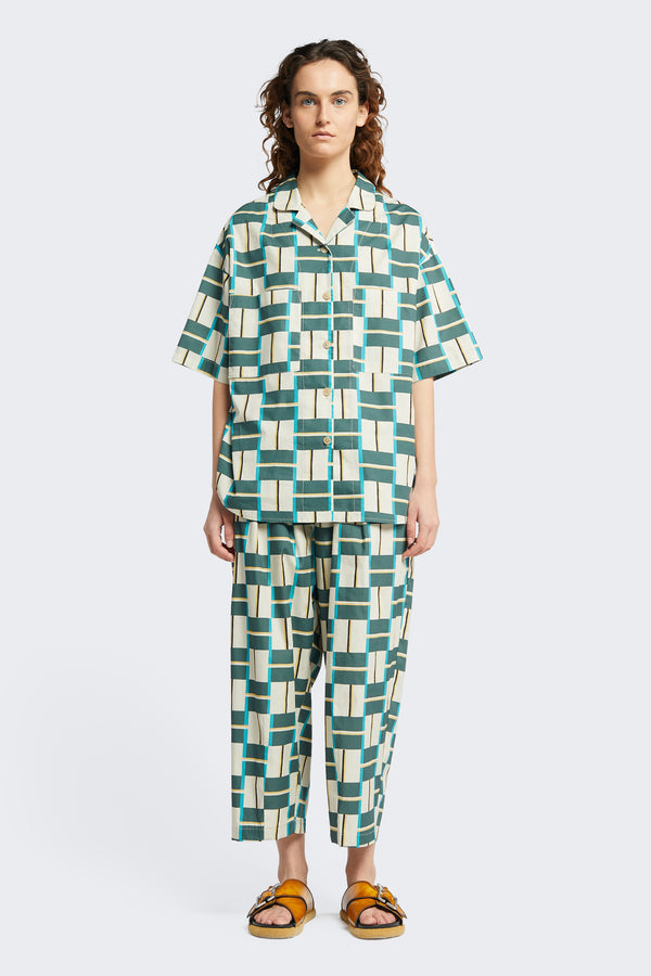 Pacific Shirt Ecru/Green Print