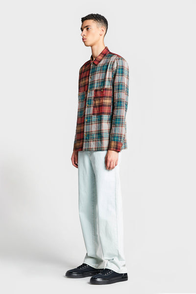 Mix Patchwork Check Shirt Red Check