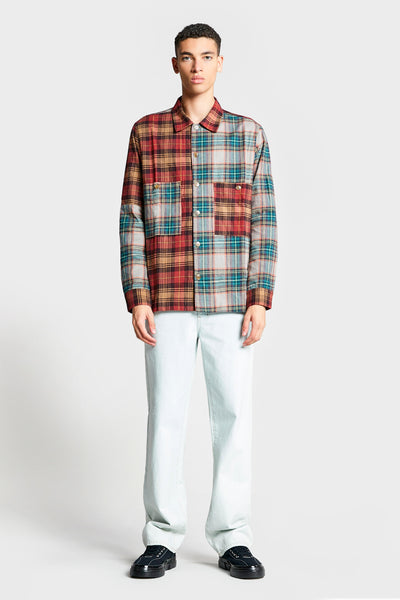 Mix Patchwork Check Shirt Red Check