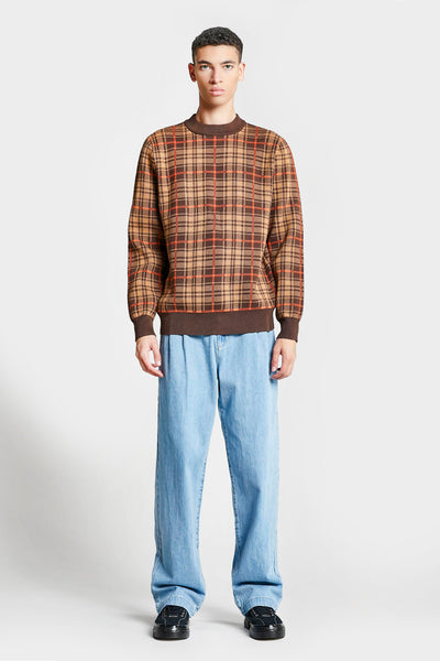 Tensity Plaid Sweater Brown/Orange Check