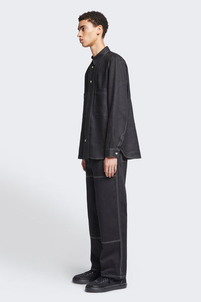 Cogent Linen Shirt Black w/ Ecru Top Stitch