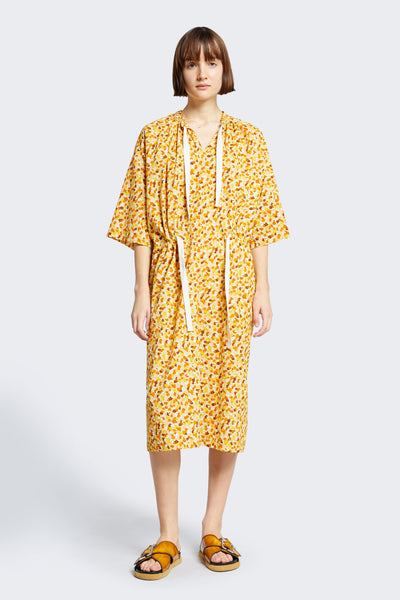 Fallow Gathered Dress Gold/Tan Print