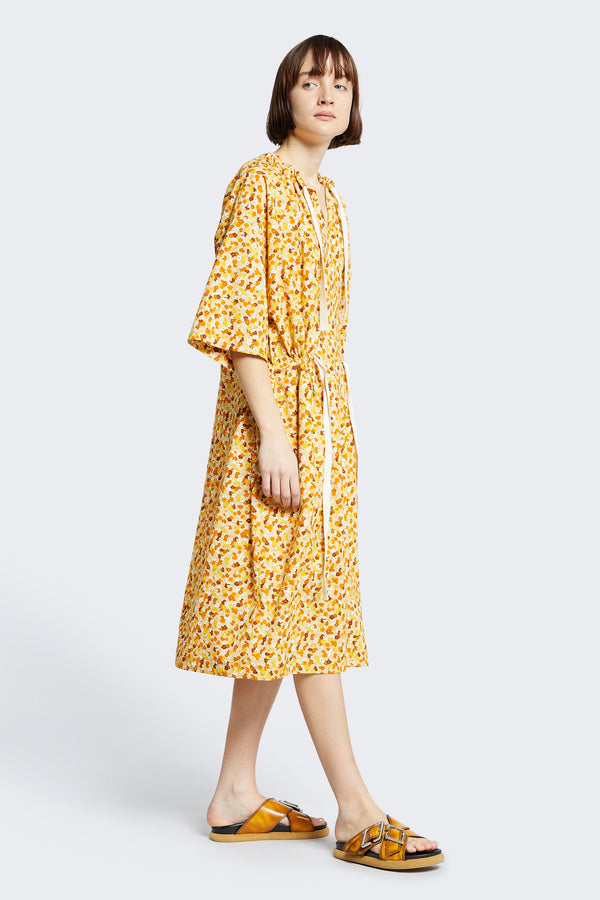 Fallow Gathered Dress Gold/Tan Print