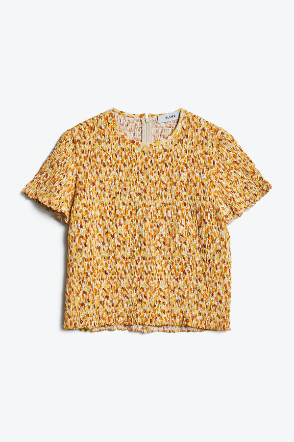 Passive Shirred Top Gold/Tan Print